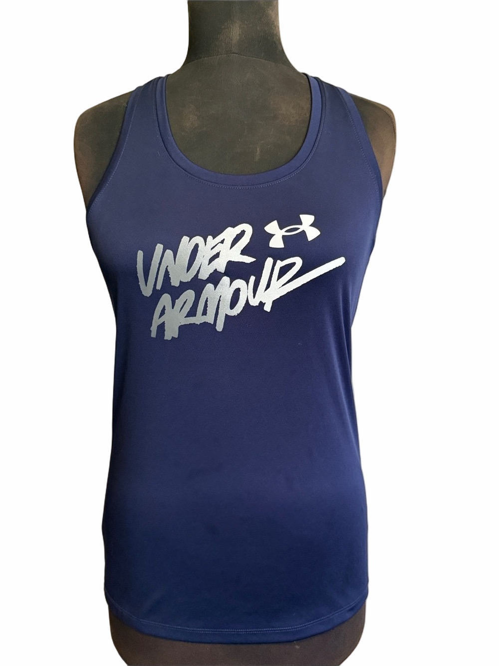 Under Armour Navy Tank with Silver Script Logo